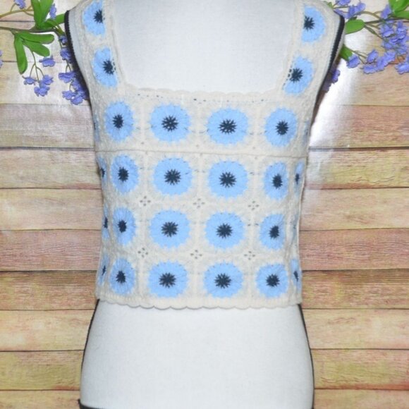 Crochet Granny Square Tank Womens Size XS Crop Top Boho Festival Beach Hippie - Picture 6 of 9